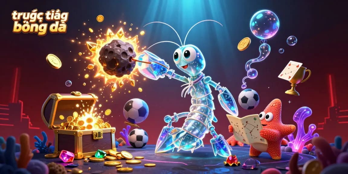 Experience trực tiếp bóng đá with vibrant visuals, golden gems, and dynamic sports action elements.