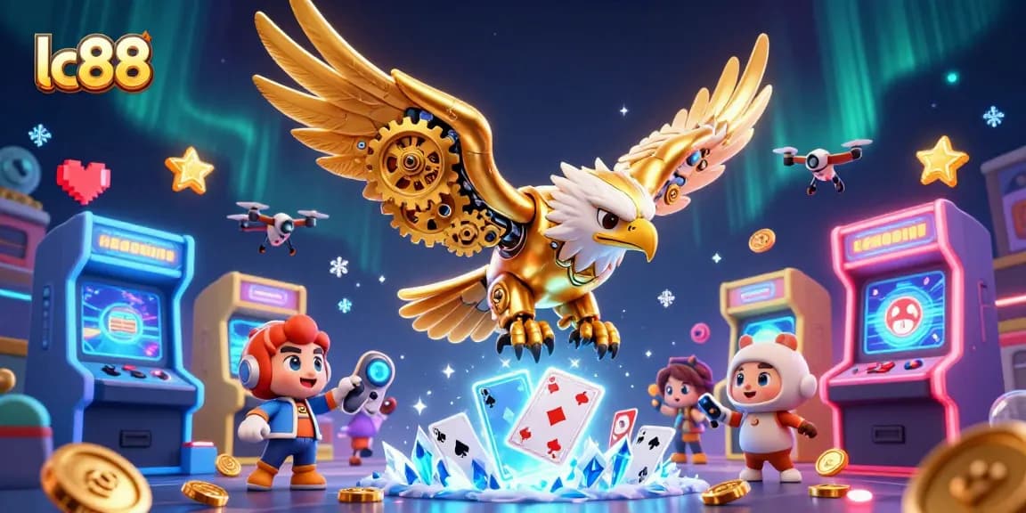 Experience thrilling gaming adventures with lc88 in a vibrant 3D casino scene filled with engaging elements.