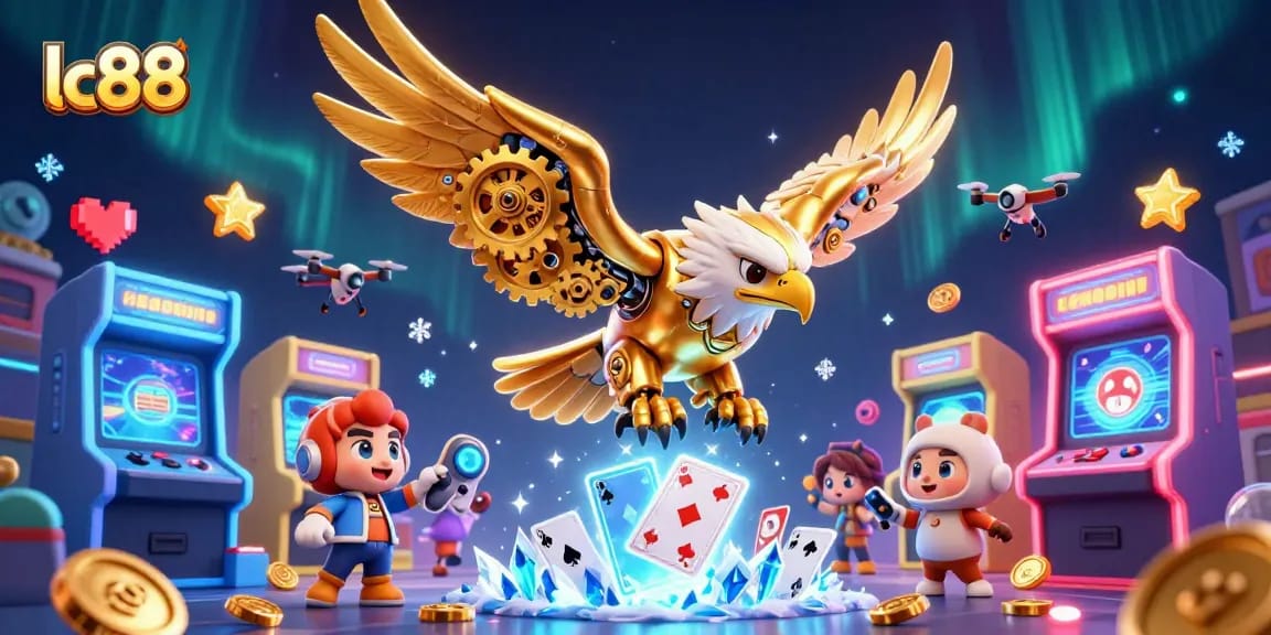 Experience thrilling gaming adventures with lc88 in a vibrant 3D casino scene filled with engaging elements.