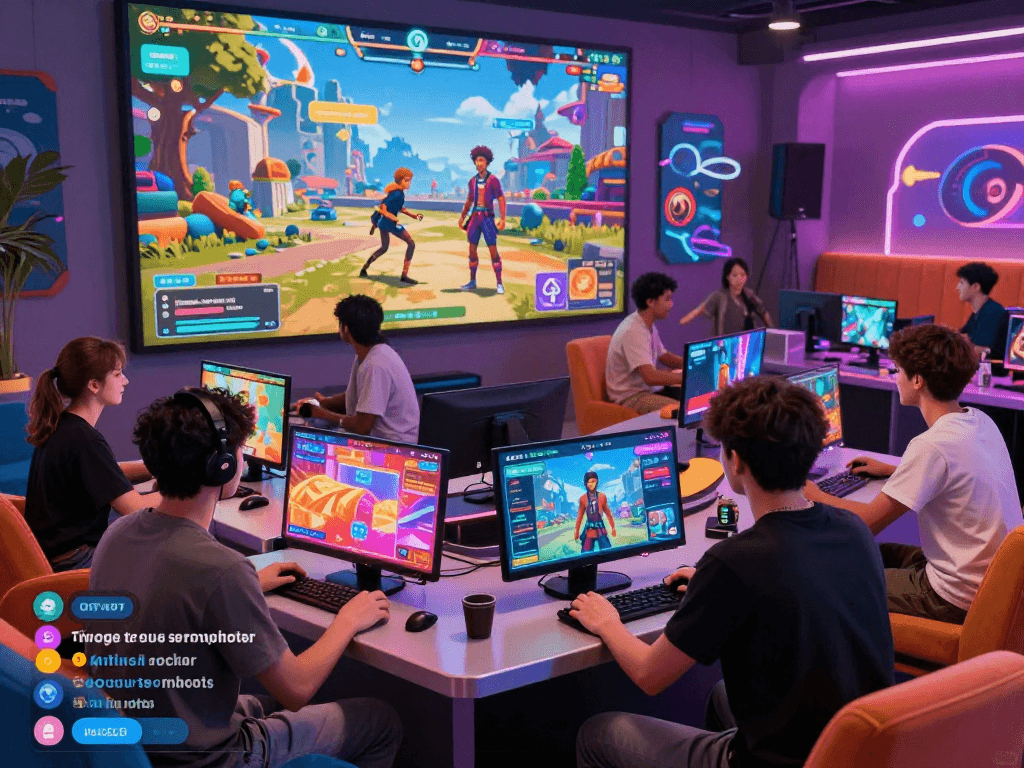 Dynamic multiplayer interactions in a colorful sex simulator showcasing engaging avatars and vibrant game elements.