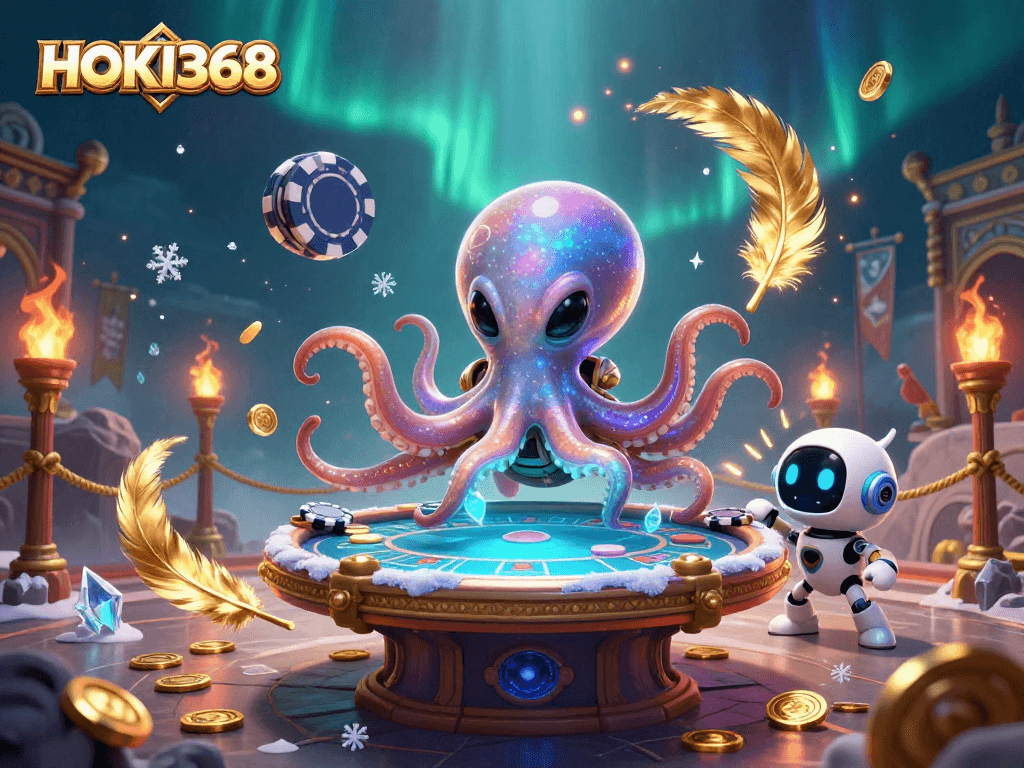 Engage in thrilling games at HOKI368, where an alien octopus and its robot friend await to elevate your online gaming experience.