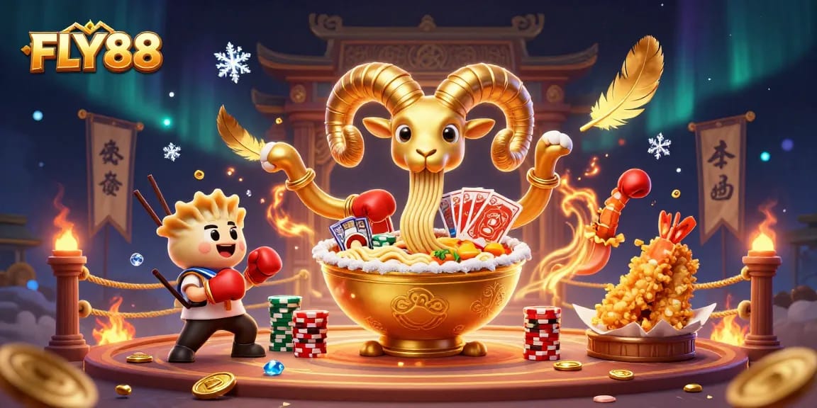 FLY88 casino features dynamic characters in a rich 3D illustration, showcasing vibrant gambling action.