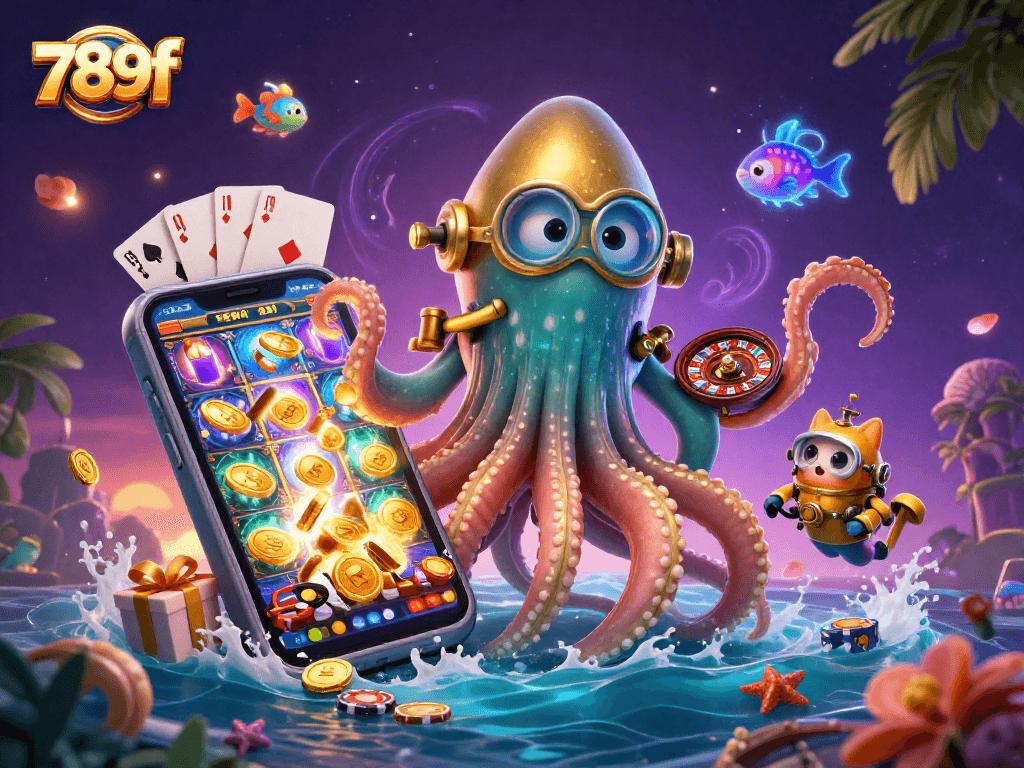 Engage with the thrilling adventure of 789f as a kraken and diving cat explore a treasure-filled ocean.