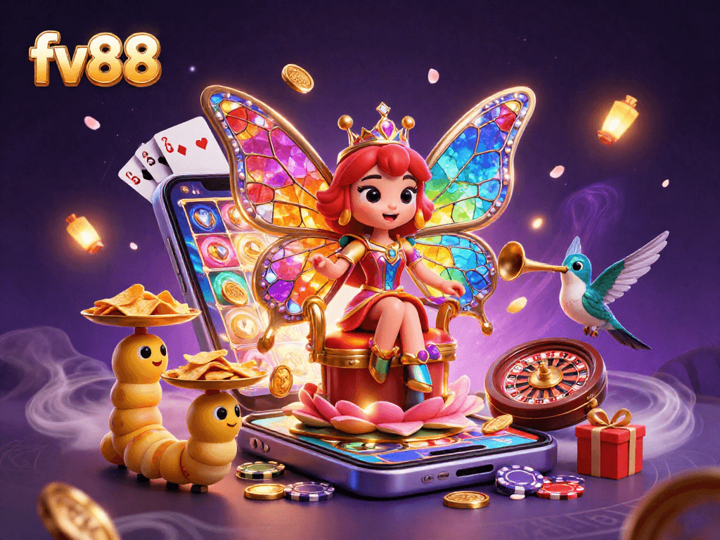 Experience the excitement of fv88 with vibrant visuals of casino elements and games