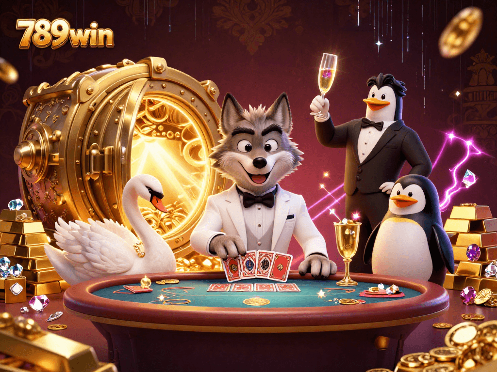 Engage with the vibrant world of 789win at a baccarat table amid luxury casino elements.