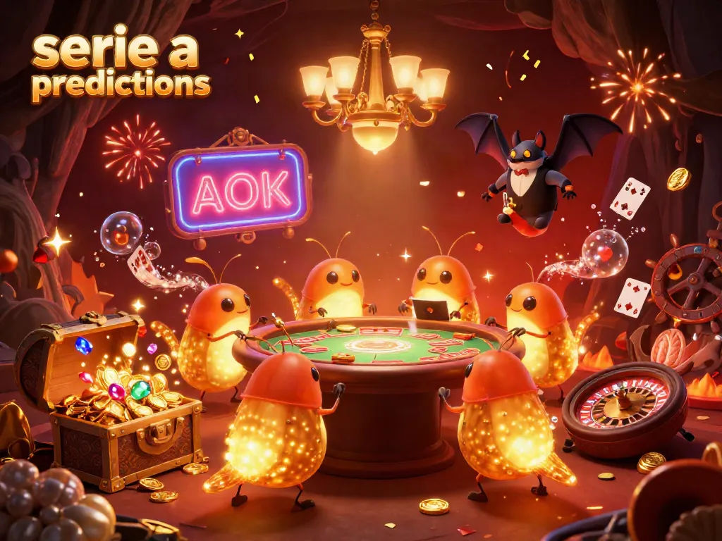 Engage in serie a predictions with dynamic casino elements and glowing glowworms in a vibrant cave.