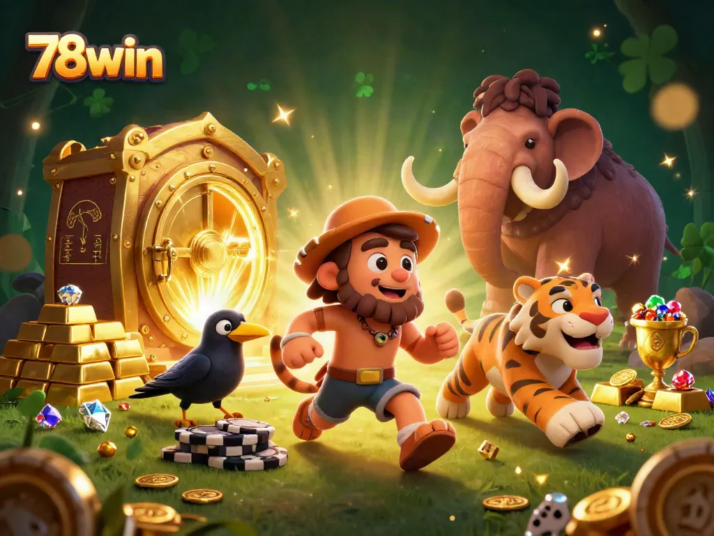 Experience the thrilling world of 78win with an exciting 3D casino scene filled with vibrant colors and detailed characters.