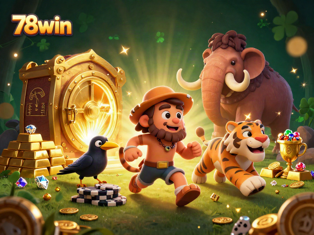 Experience the thrilling world of 78win with an exciting 3D casino scene filled with vibrant colors and detailed characters.