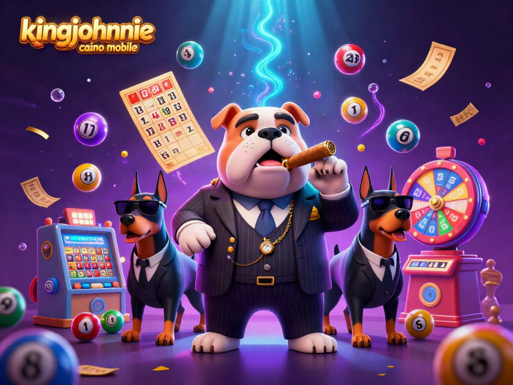 Experience the excitement of kingjohnnie casino mobile with a vibrant scene featuring a mafia bulldog and dynamic game elements.