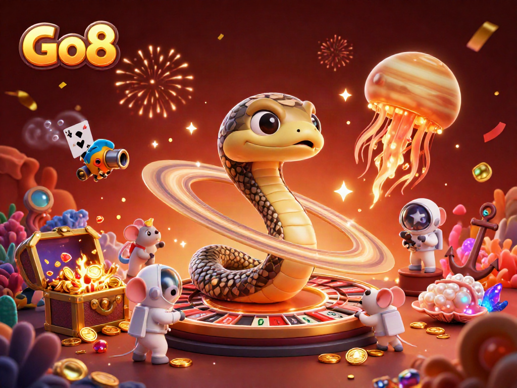 Join the cosmic gaming experience at Go8 with a snake-shaped roulette wheel and astronaut mice betting