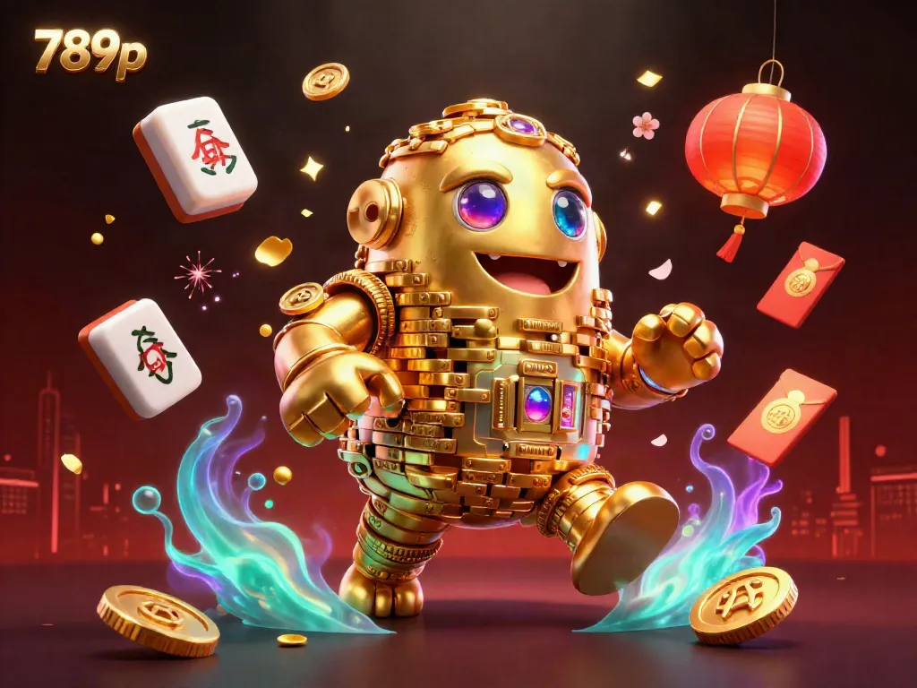 Engage in the excitement of 789p casino with a dynamic golden golem, showcasing game elements and vibrant colors.