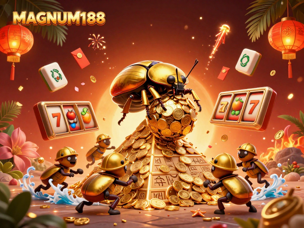 Experience the excitement of MAGNUM188 with vibrant, animated casino elements and a dynamic illustration of game excitement.
