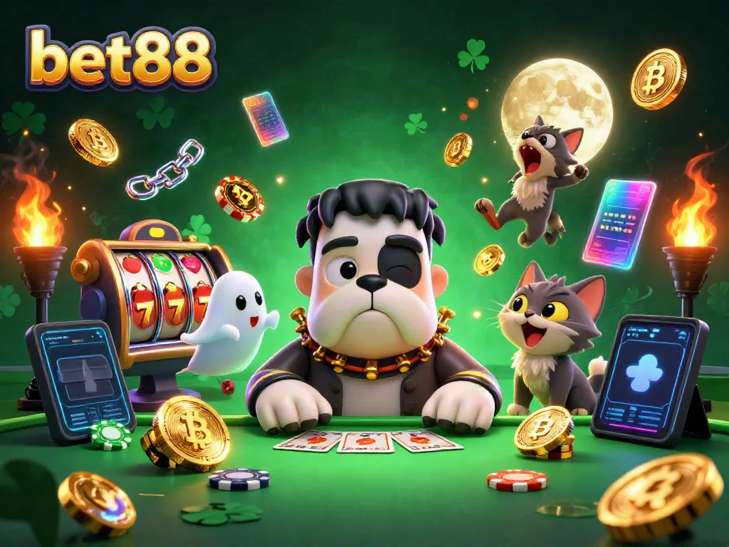 Win big with bet88 at a thrilling 3D casino scene featuring unique characters and jackpot elements.