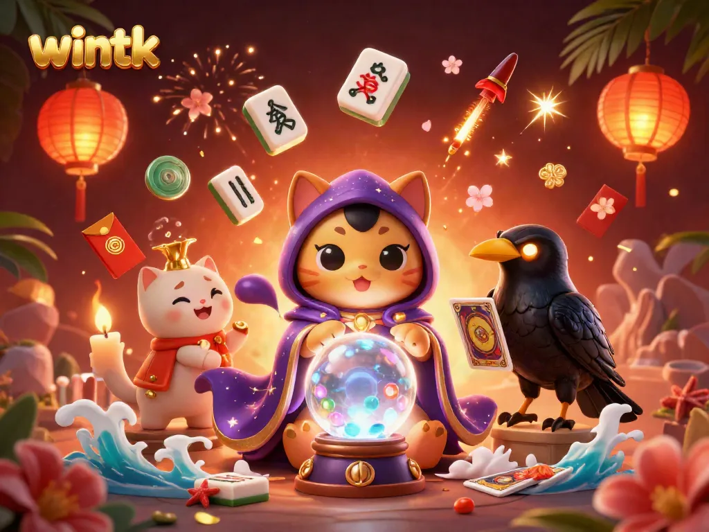 Engage in exciting casino adventures with wintk: a vibrant scene featuring mystical characters and festive gambling elements.
