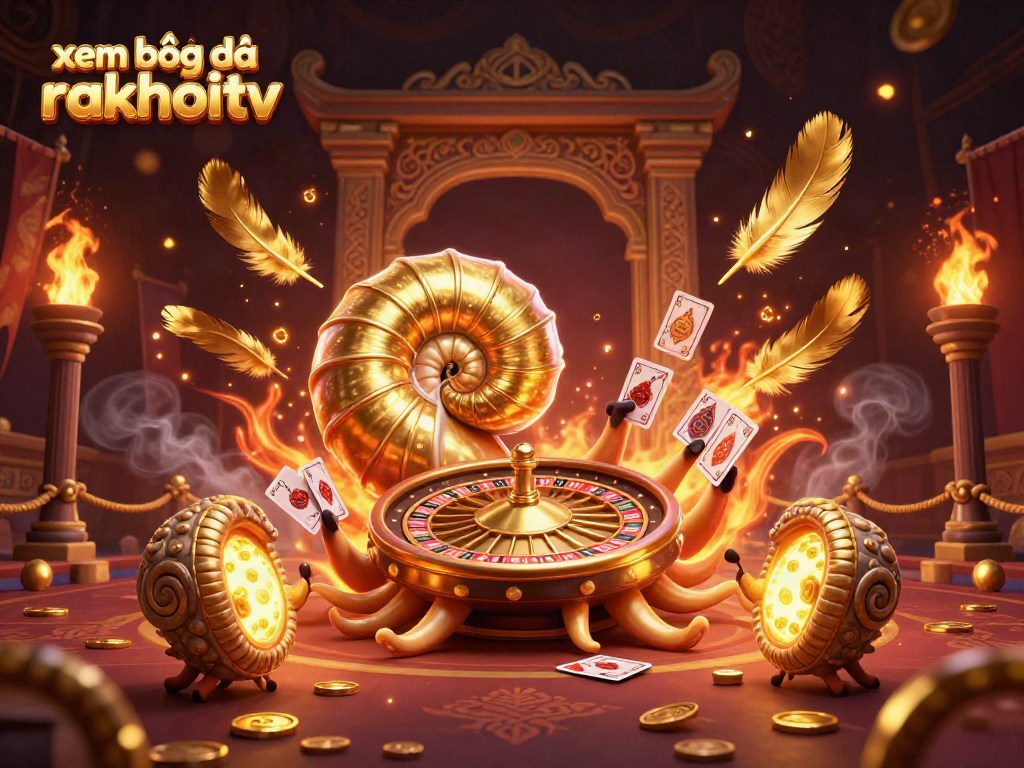 Experience xem bóng đá rakhoitv with vibrant 3D illustration featuring a giant nautilus as a roulette wheel.