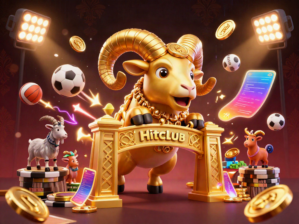 Engage in thrilling action at Hitclub with dynamic sports elements and a golden ram symbolizing success.
