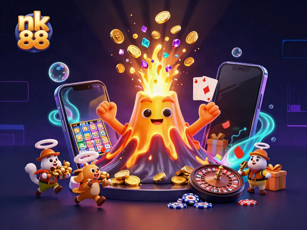 Spin the reels with nk 88's vibrant casino scene featuring treasures and excitement.