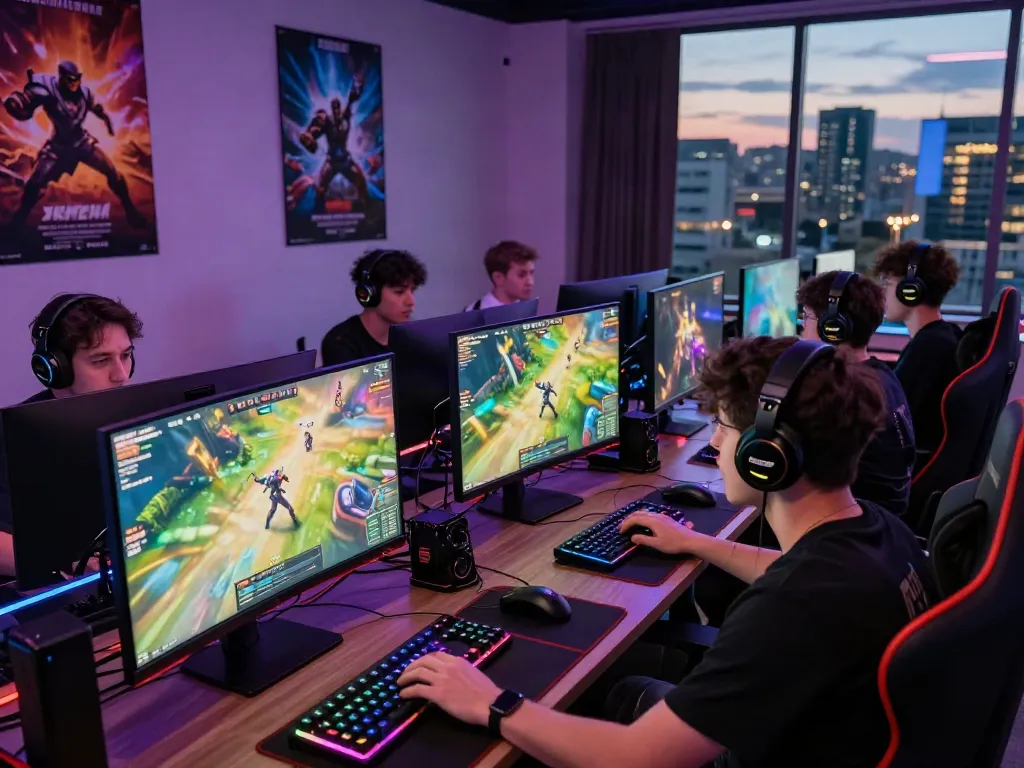 Players engaged in garuda404 online gaming action in a vibrant setup.