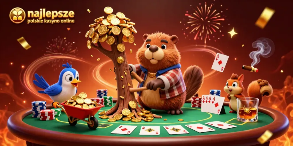 Experience the fun of najlepsze polskie kasyno online with cartoon characters celebrating wins at a vibrant casino.