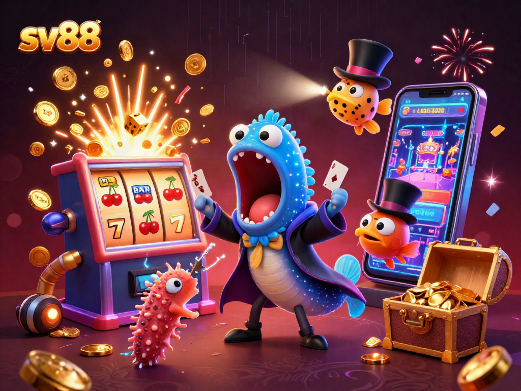Experience sv88's vibrant casino world with a fantastical eel magician and dynamic game elements.