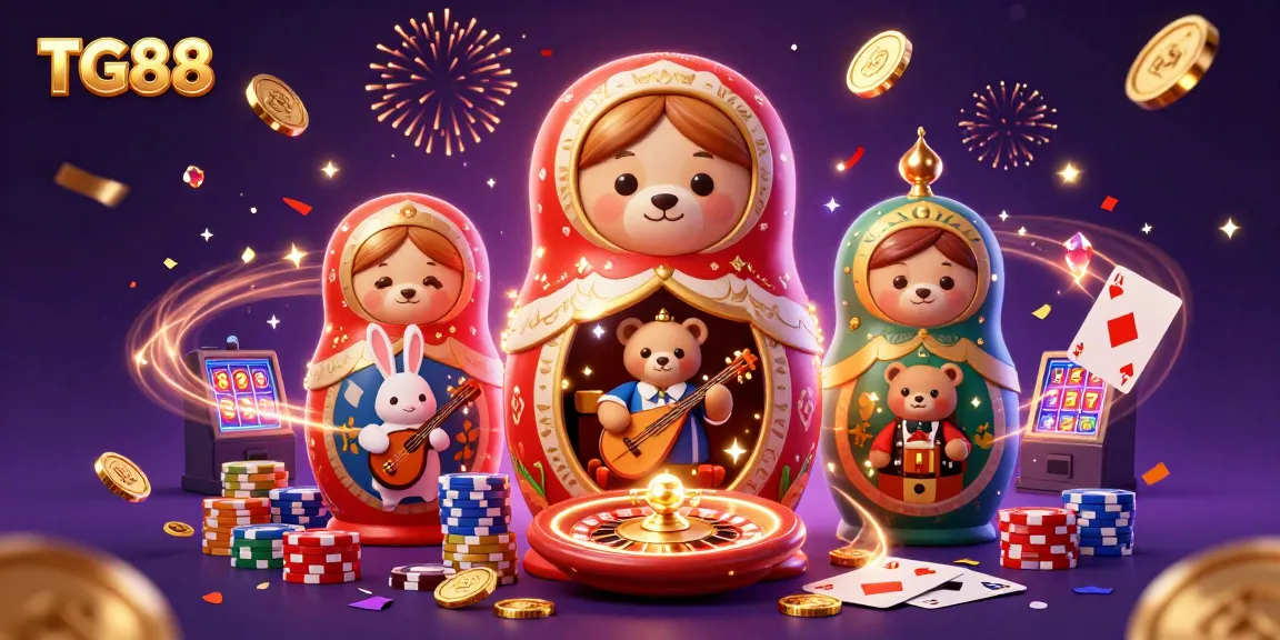 Engage in thrilling gameplay at TG88 with vibrant casino-themed 3D digital illustration