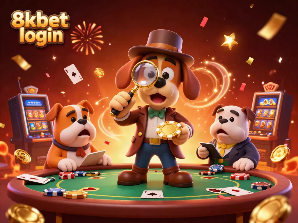 Engage with thrilling poker action in 8xbet login as a detective uncovers golden clues in a vibrant scene.