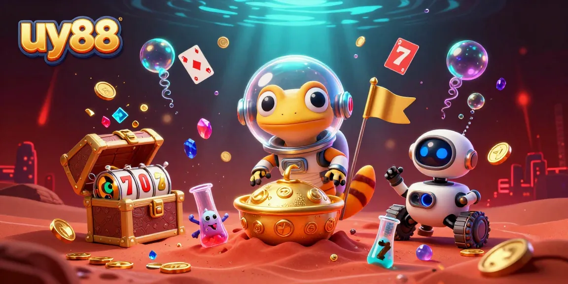 Experience the excitement of uy88 as a Martian gecko discovers a hidden casino, surrounded by treasures and lively characters.