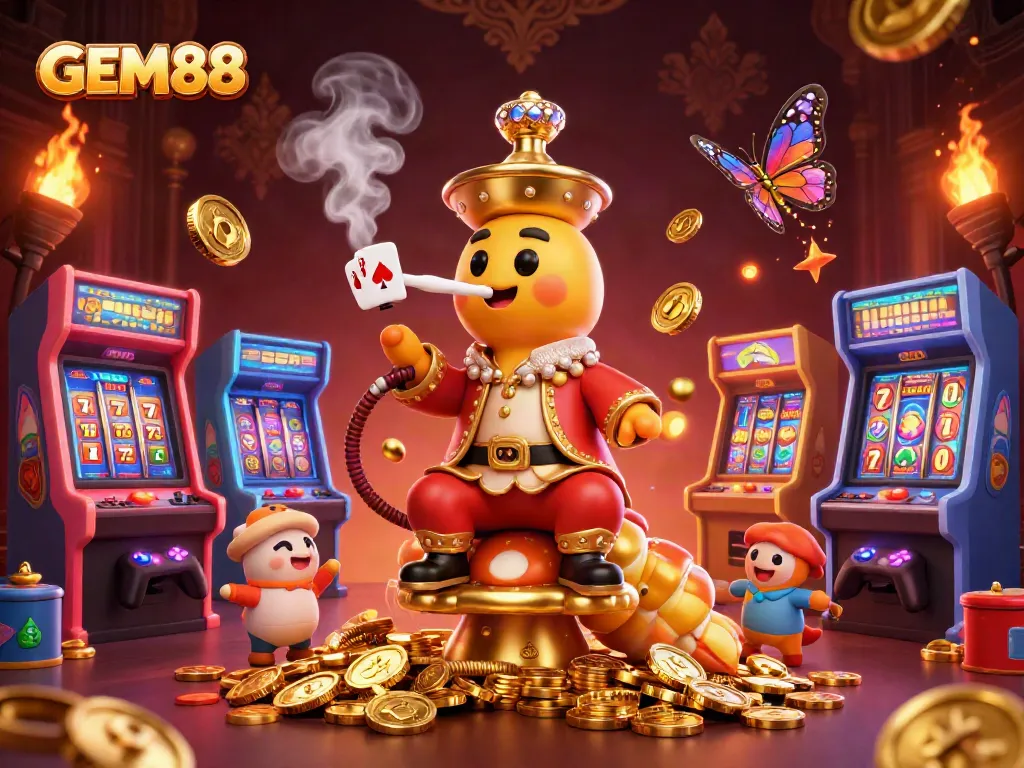 Play thrilling games at GEM88 with engaging visuals of a charismatic caterpillar master in a vibrant casino