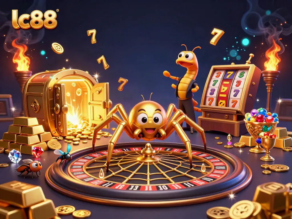 Experience exhilarating moments at lc88 while a golden spider crafts a roulette wheel from a golden web.