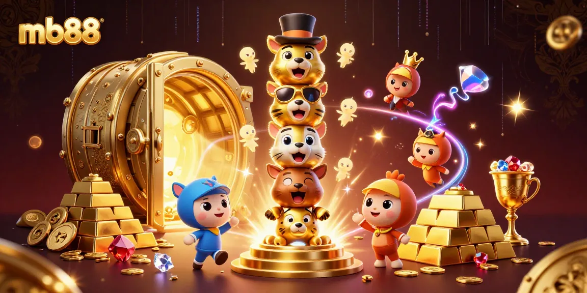 Experience thrilling wins at MB88 with a dynamic casino scene featuring gold treasures and magical elements.