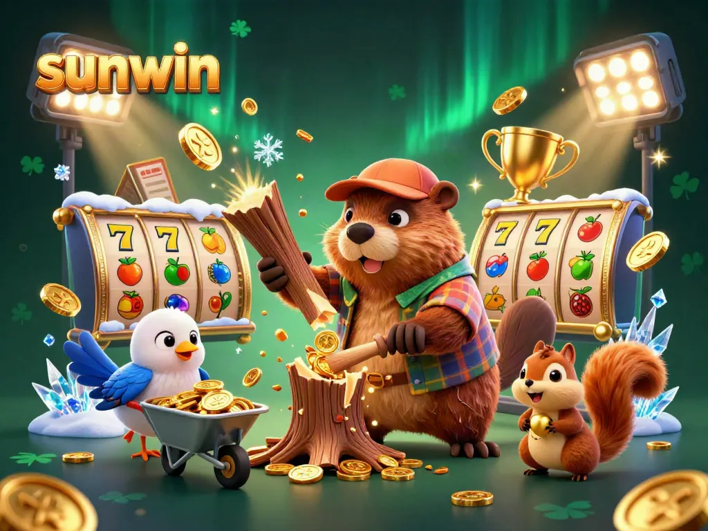 Experience energetic gaming at sunwin with dynamic scenes, gold coins, and animated characters.