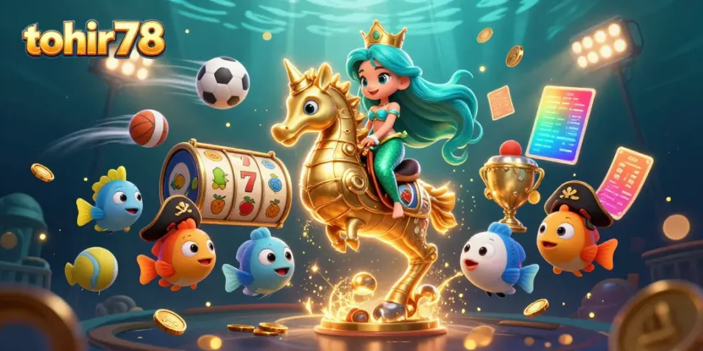 Experience thrilling underwater adventures with tohir78 as a mermaid princess and seahorse explore casino depths.
