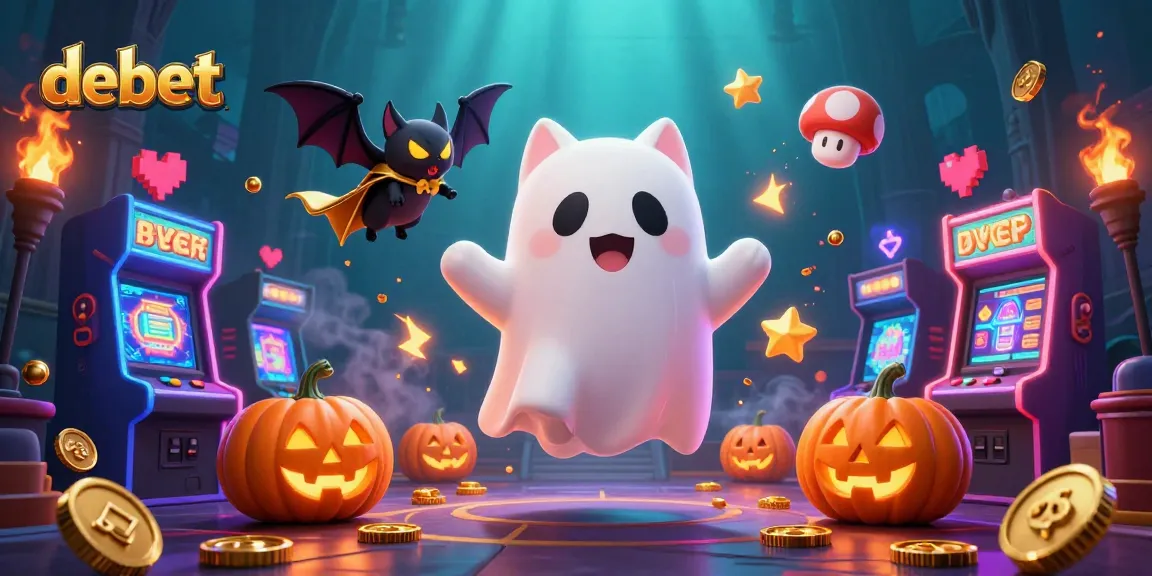 Experience the excitement of debet gaming with a floating ghost cat and vibrant casino elements!