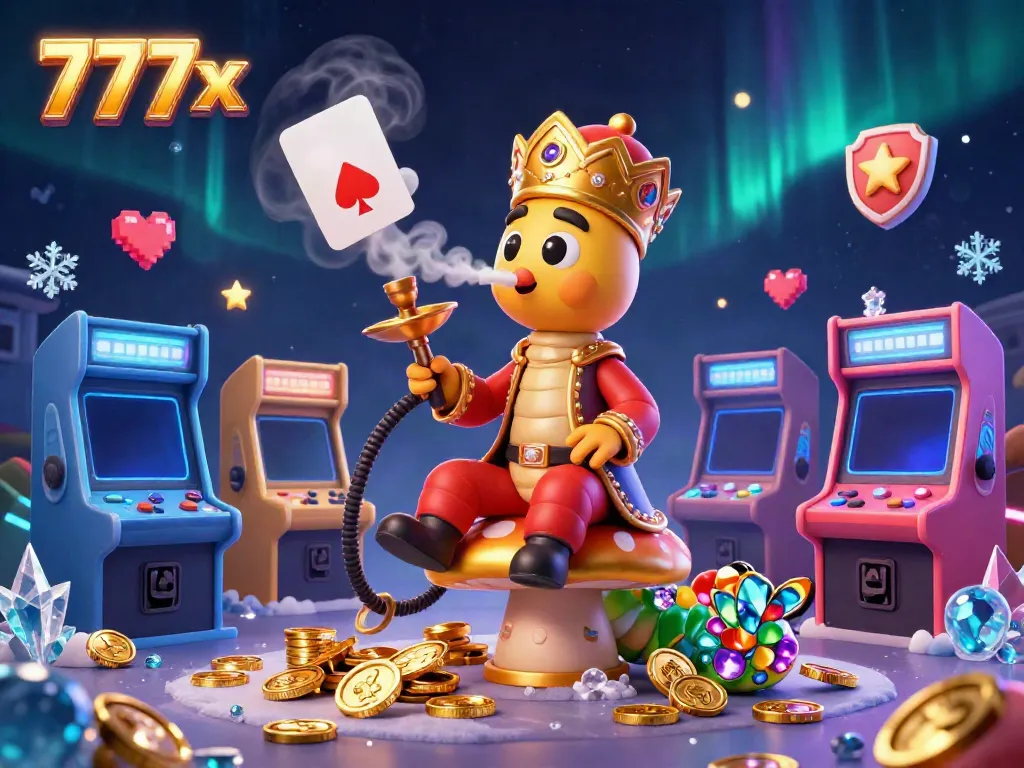 Experience the vibrant action of 777x with a whimsical caterpillar character and casino elements in a magical setting.