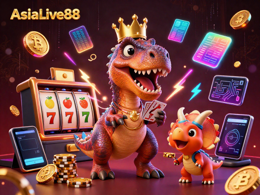 Experience thrilling slots at AsiaLive88 with engaging characters, vibrant coins, and casino elements.