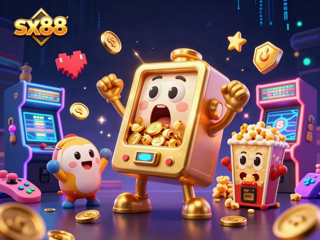 Sparkling sx88 slot machine hits jackpot with cheering machines in a vibrant casino scene.