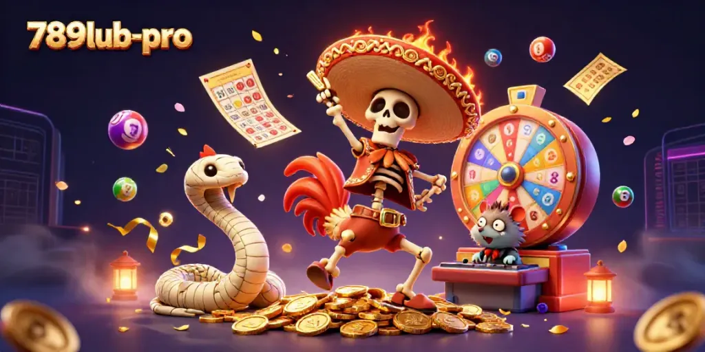 Engage with the exciting world of 789lub-pro through vibrant casino characters and dynamic action elements.