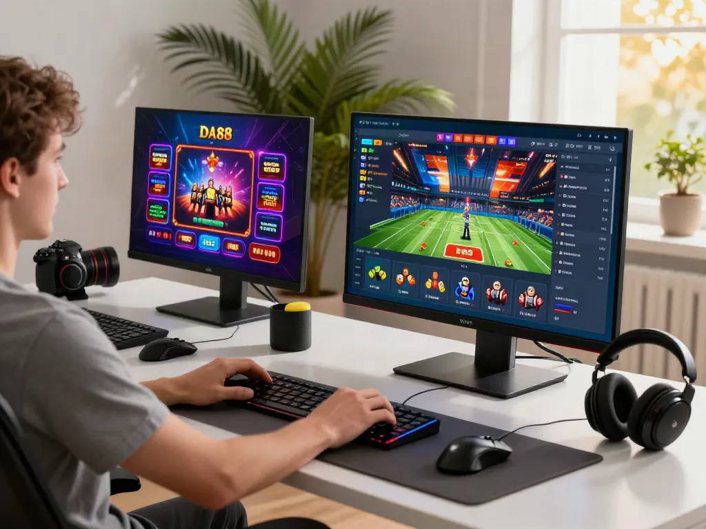 Exciting DA88 online gaming experience in a modern home office.