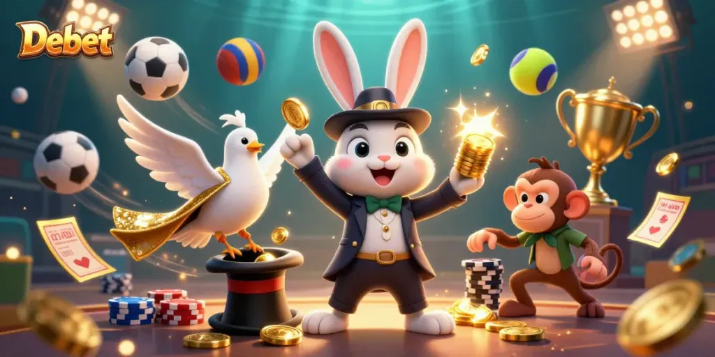 Join the action with Debet in a magical casino scene featuring sports betting excitement.