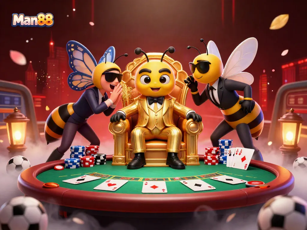Experience the excitement of Man88's sports betting with thrilling visuals of a lively casino scene.