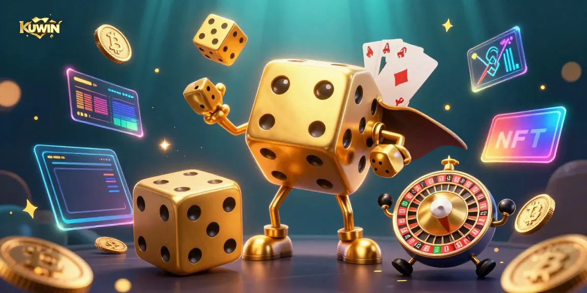 Engaging scene featuring KUWIN's golden dice golem and dynamic game elements, showcasing vibrant casino action.
