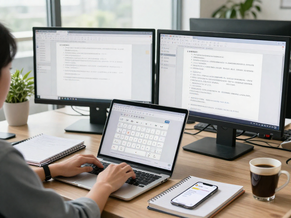 Workspace using 搜狗拼音输入法 for efficient Chinese typing in a modern office