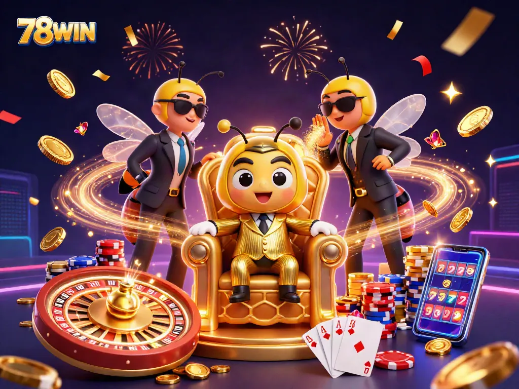 Experience the thrill of winning at 78WIN with vibrant casino action and golden treasures.