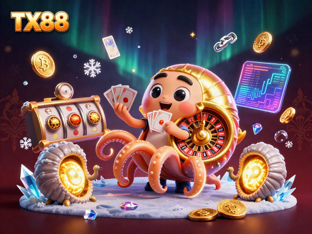 Experience TX88 with an ancient nautilus roulette wheel and vibrant gaming elements.