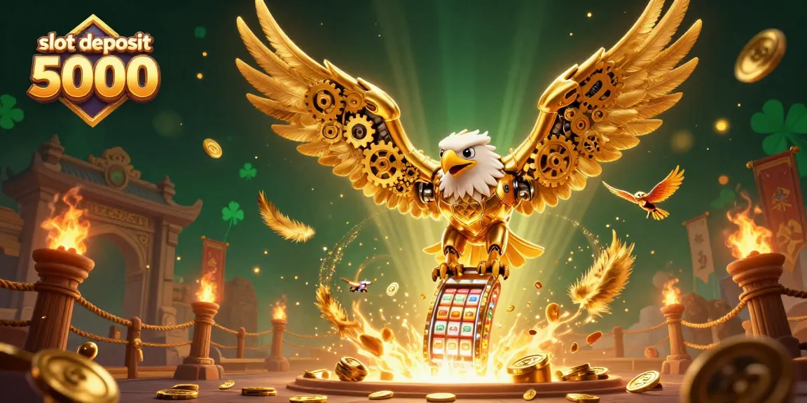 Engage with thrilling slot deposit 5000 adventures as a cybernetic eagle soars through illuminated game reels.