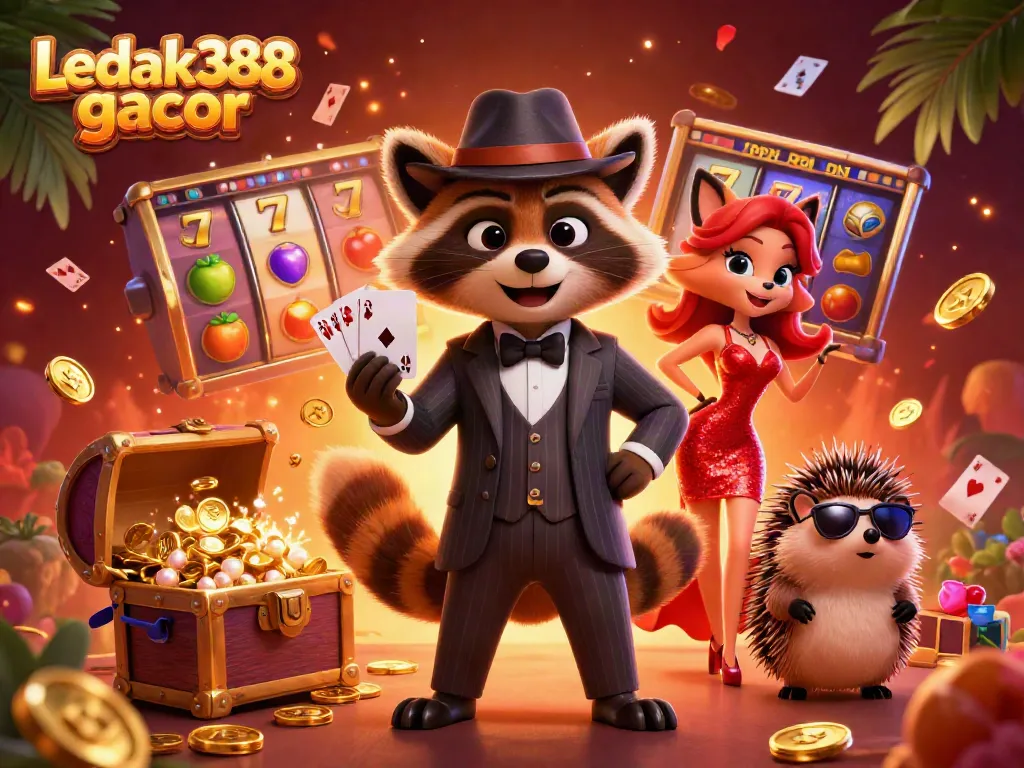 Experience thrilling wins at Ledak388 gacor amidst vibrant slot reels and lively characters.
