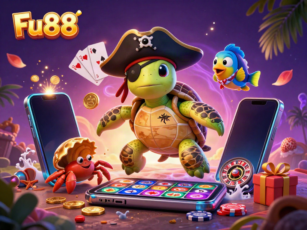 Play Fu88 with vibrant characters and dynamic gaming elements in an exciting casino scene.