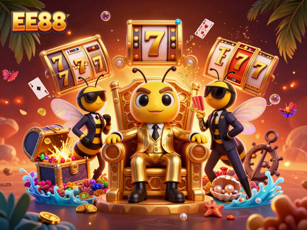Experience the thrill of EE88 with a vibrant 3D illustration featuring exciting casino elements unfolding.