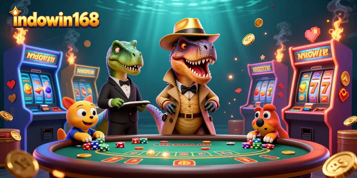 Experience the thrill of indowin168 with a vibrant casino scene featuring dynamic characters.