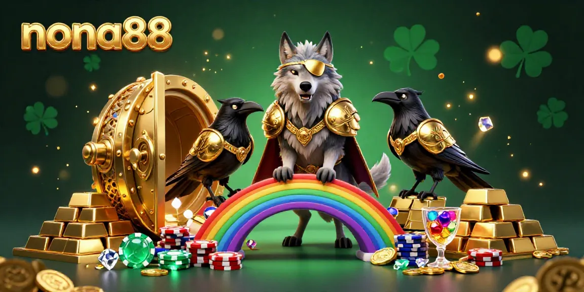 Experience the vibrant energy of nona88 with Odin and ravens amidst lavish casino treasures.